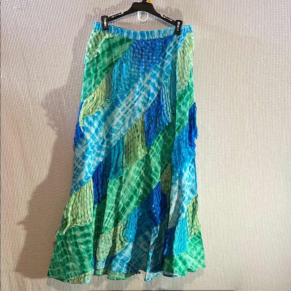 Blue and Green Tie-Dye Maxi Skirt 37” long 14” across waist